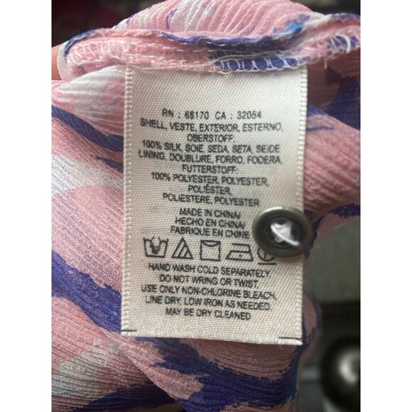 Anthropologie Maeve 100% Silk Blouse Pink/Blue Size 8 - Picture 7 of 8